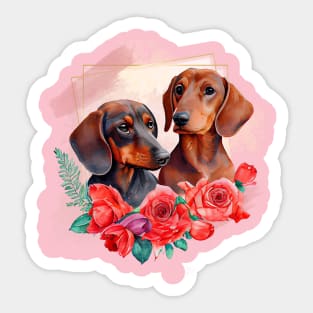 Portrait of A Pair of Dachshunds Sticker